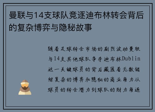 曼联与14支球队竞逐迪布林转会背后的复杂博弈与隐秘故事