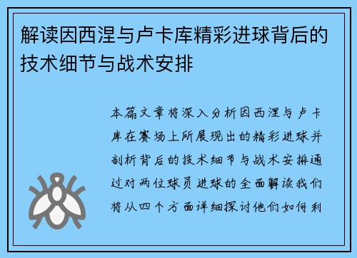解读因西涅与卢卡库精彩进球背后的技术细节与战术安排 解读因西涅与卢卡库精彩进球背后的技术细节与战术安排